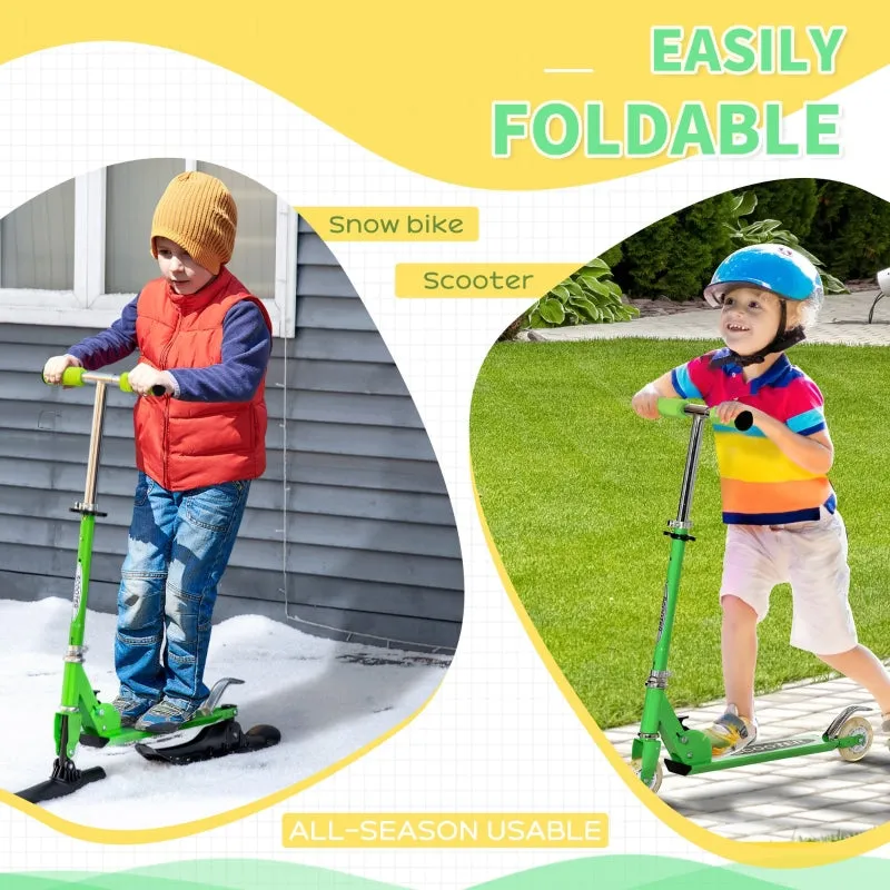 2 in 1 Design Snow Scooter and Wheeled Scooter- Green