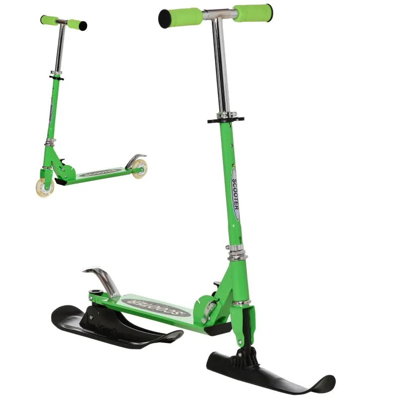 2 in 1 Design Snow Scooter and Wheeled Scooter- Green