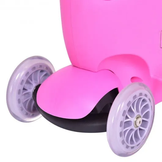 3 in 1 Storage Kids Kick Wheel Scooter w/ Adjust Handle Bar-Pink