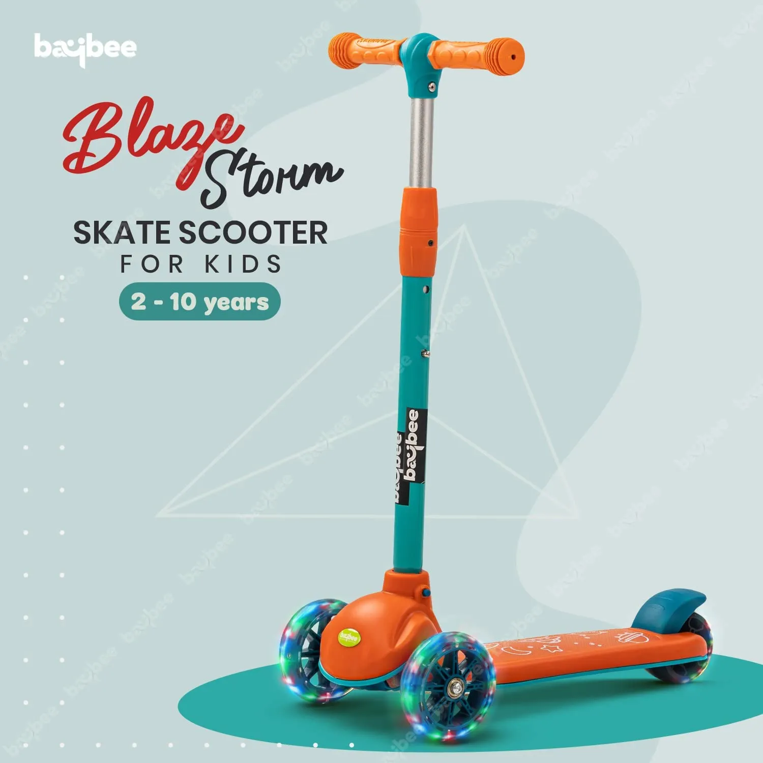 Baybee Blaze Storm Skate Scooter for Kids, 3 Wheel Kids Scooter with 3 Height Adjustable Handle, Kick Scooter with LED PU Wheels & Brake | Runner Scooter for Kids 2-10 Years Boys Girls (Orange)