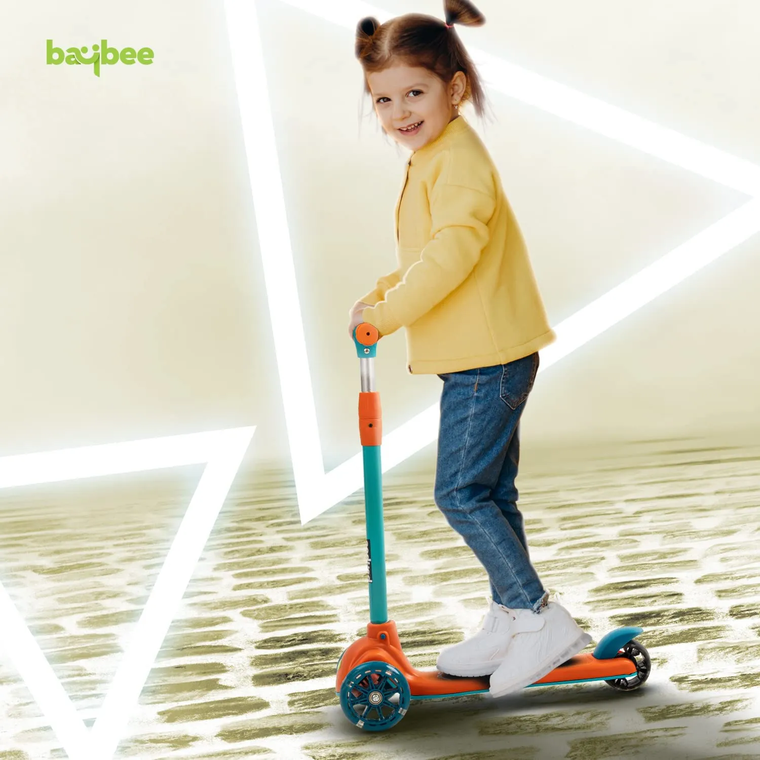 Baybee Blaze Storm Skate Scooter for Kids, 3 Wheel Kids Scooter with 3 Height Adjustable Handle, Kick Scooter with LED PU Wheels & Brake | Runner Scooter for Kids 2-10 Years Boys Girls (Orange)