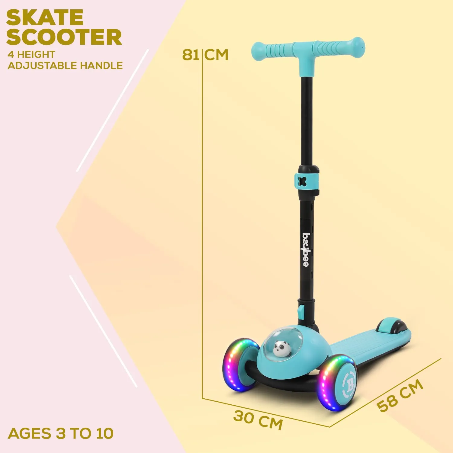 Baybee Panda Skate Scooter 3 Wheel Smart Kids Scooter