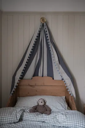 Bed Canopy Sleeper Stripe Navy with Pom Pom Trim