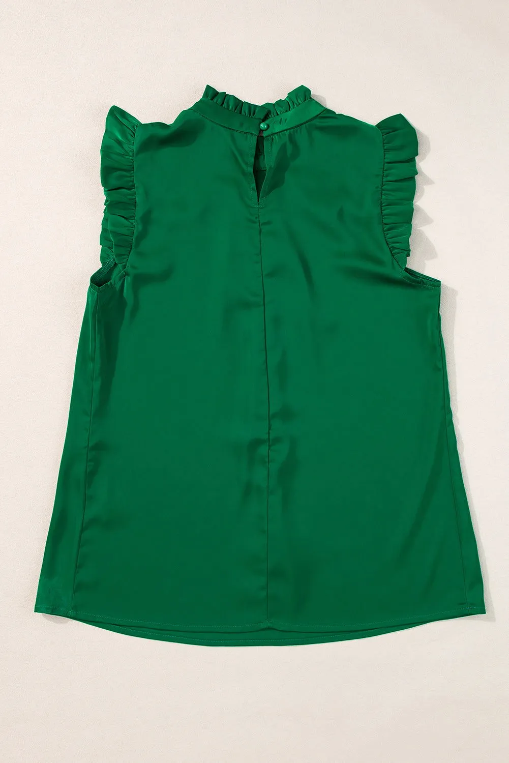 Bright Green Frilled Trim Sleeveless Pleated Blouse