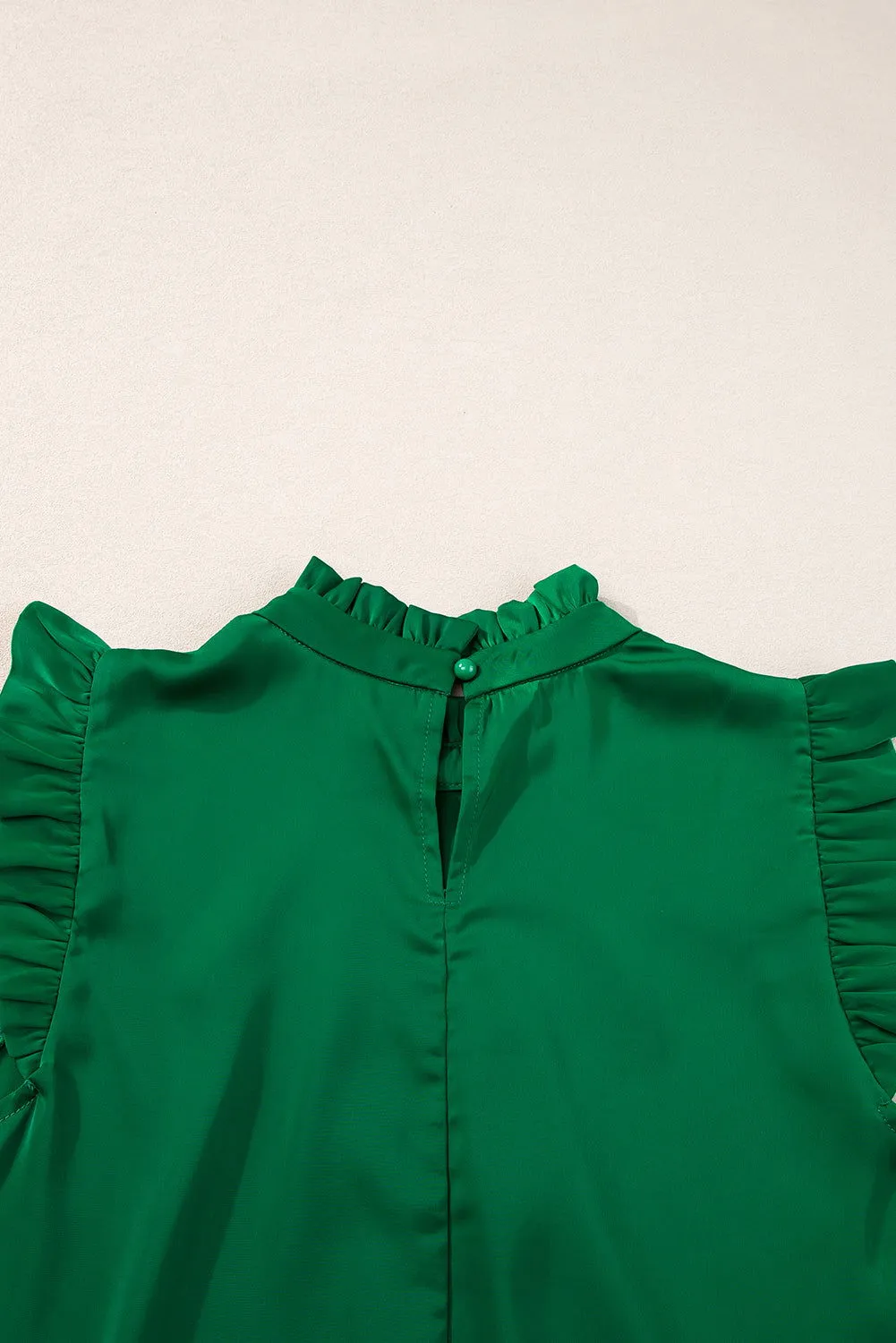 Bright Green Frilled Trim Sleeveless Pleated Blouse