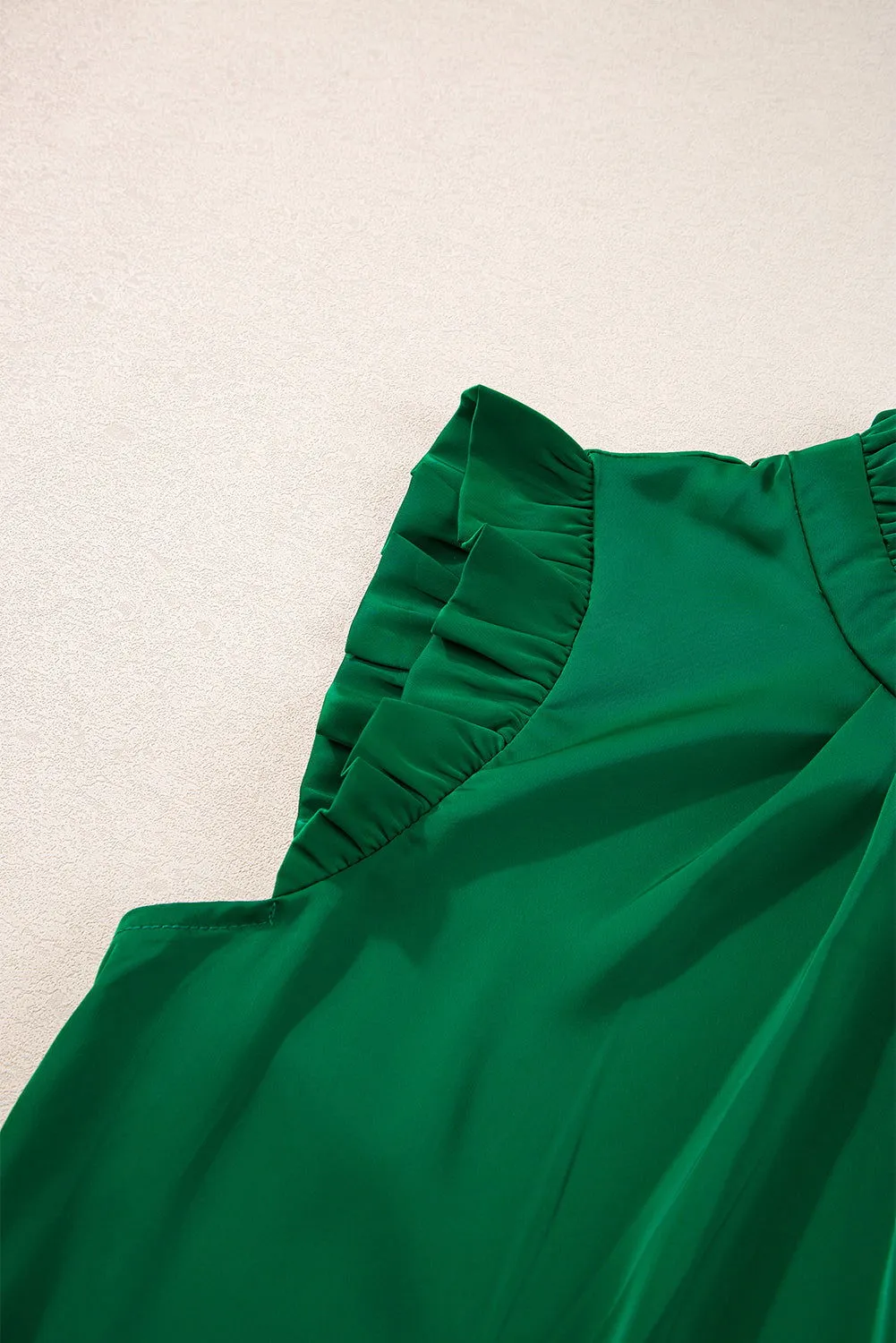 Bright Green Frilled Trim Sleeveless Pleated Blouse