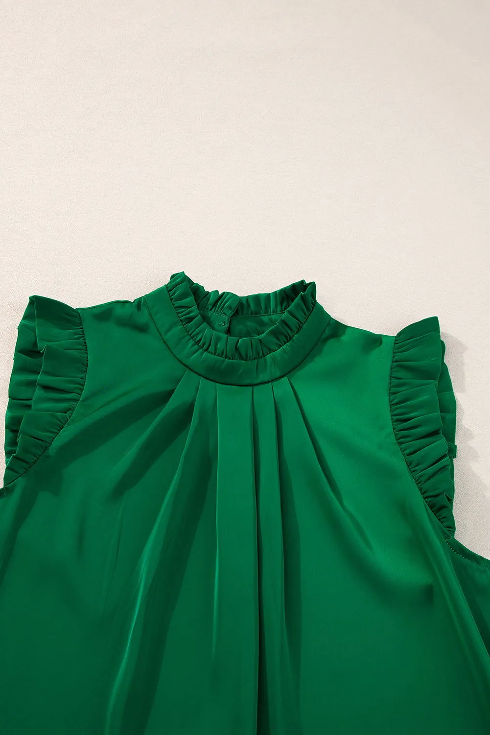 Bright Green Frilled Trim Sleeveless Pleated Blouse