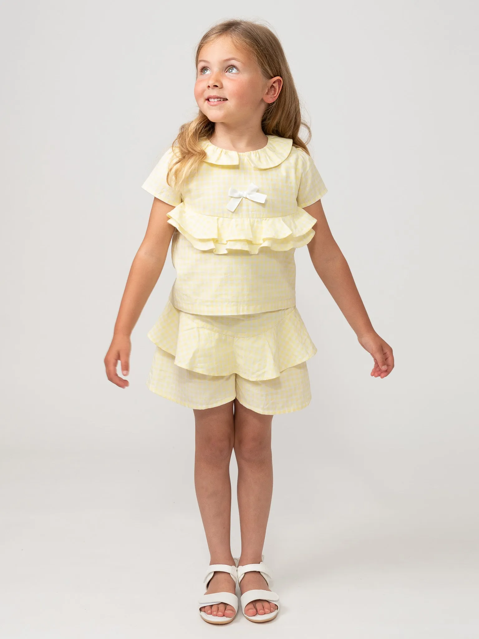 Caramelo Kids Lemon Gingham Skort Set