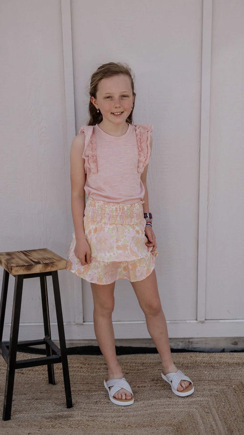 CLARISSA GIRLS FLORAL RUFFLE SKORT