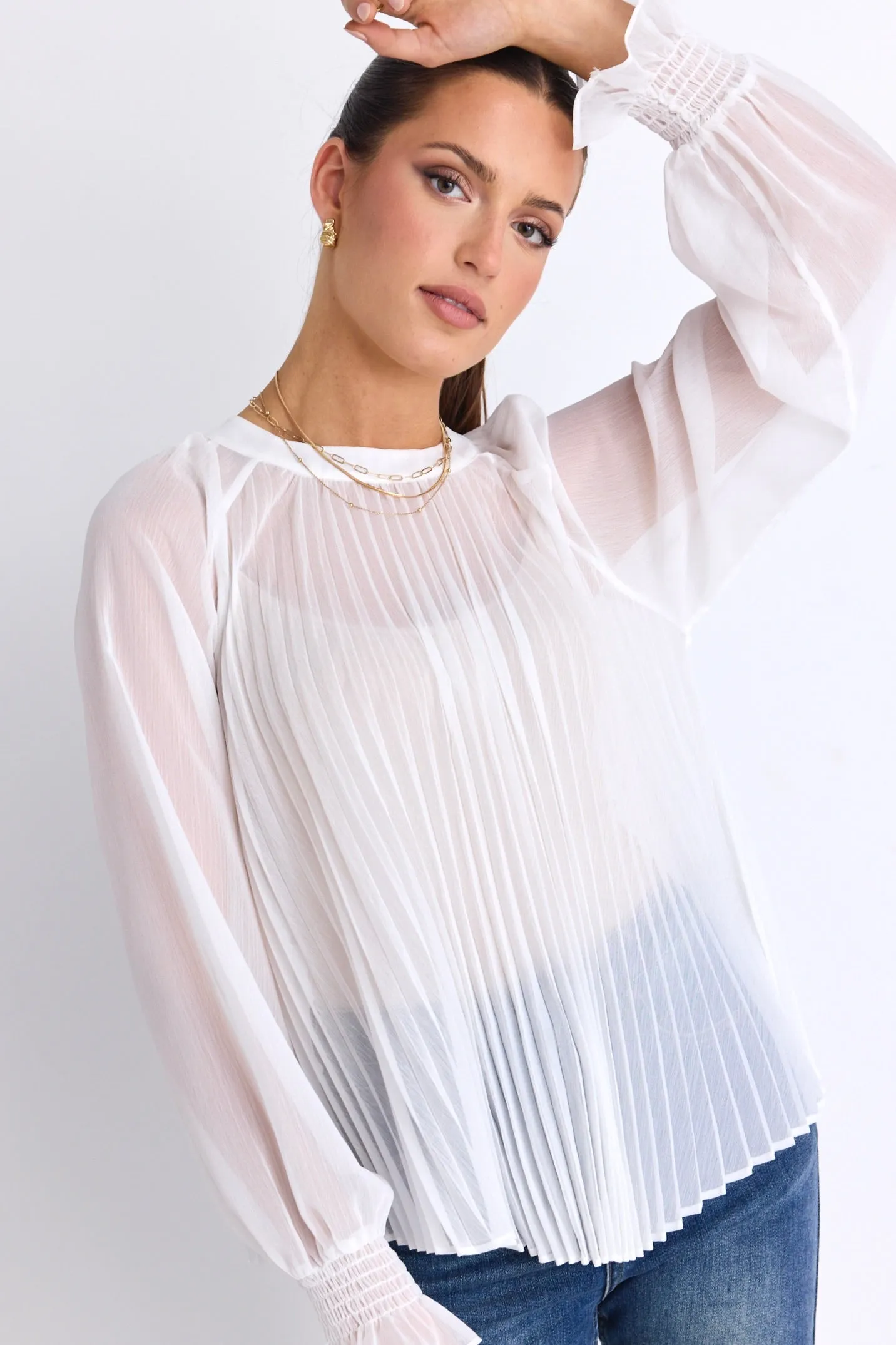 Corral Ivory Sheer Pleated Swing Top