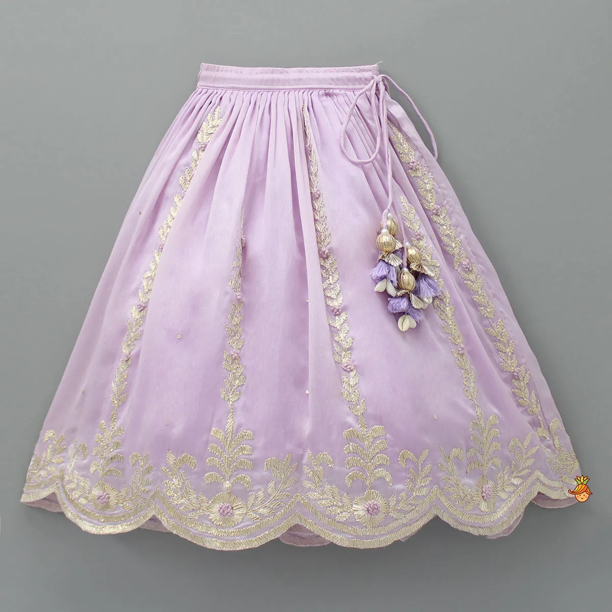 Embroidered Stylish Hem Lavender Top And Pleated Lehenga