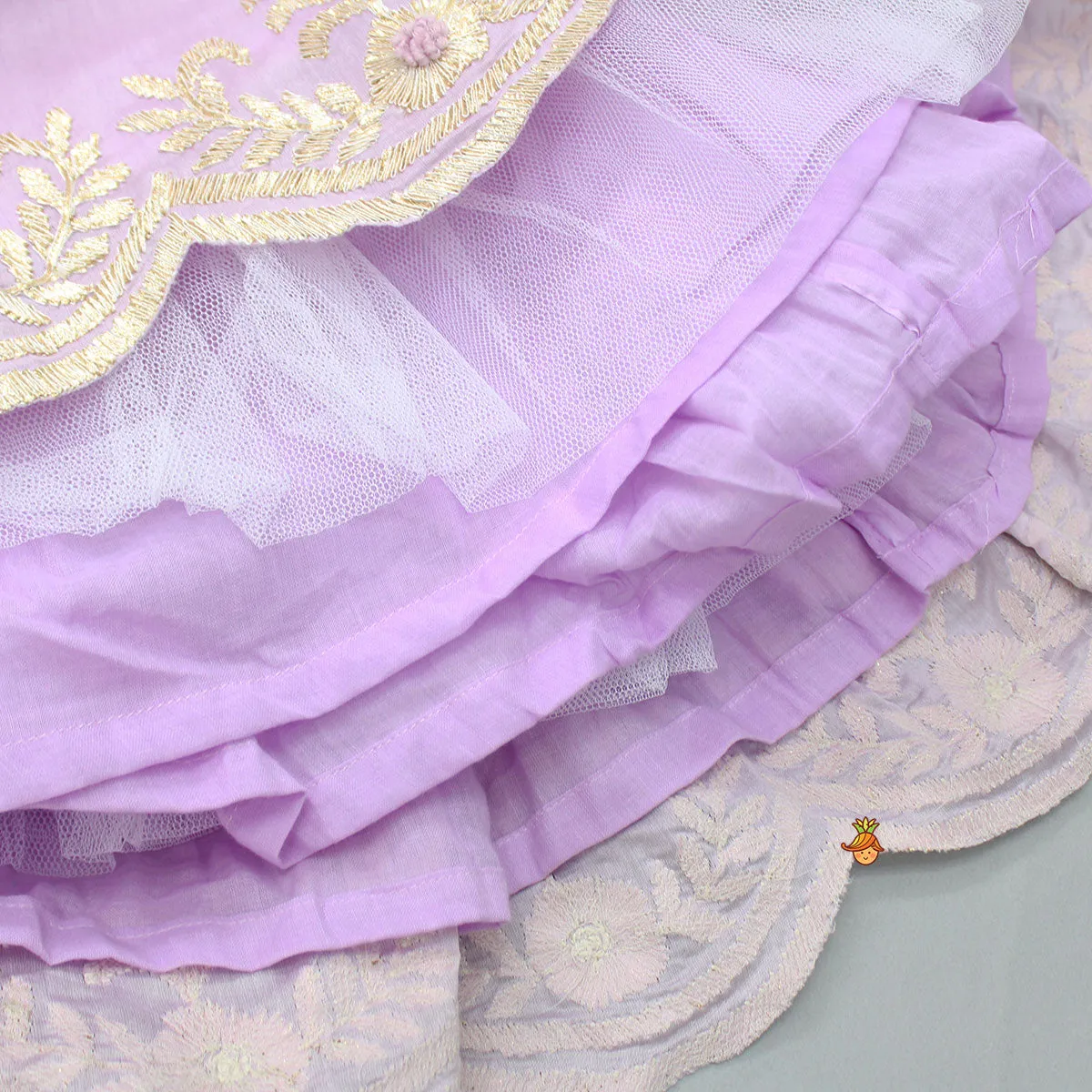 Embroidered Stylish Hem Lavender Top And Pleated Lehenga