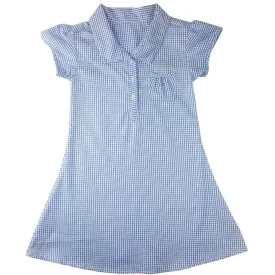 Girls Blue Button Front Gingham Summer Dress