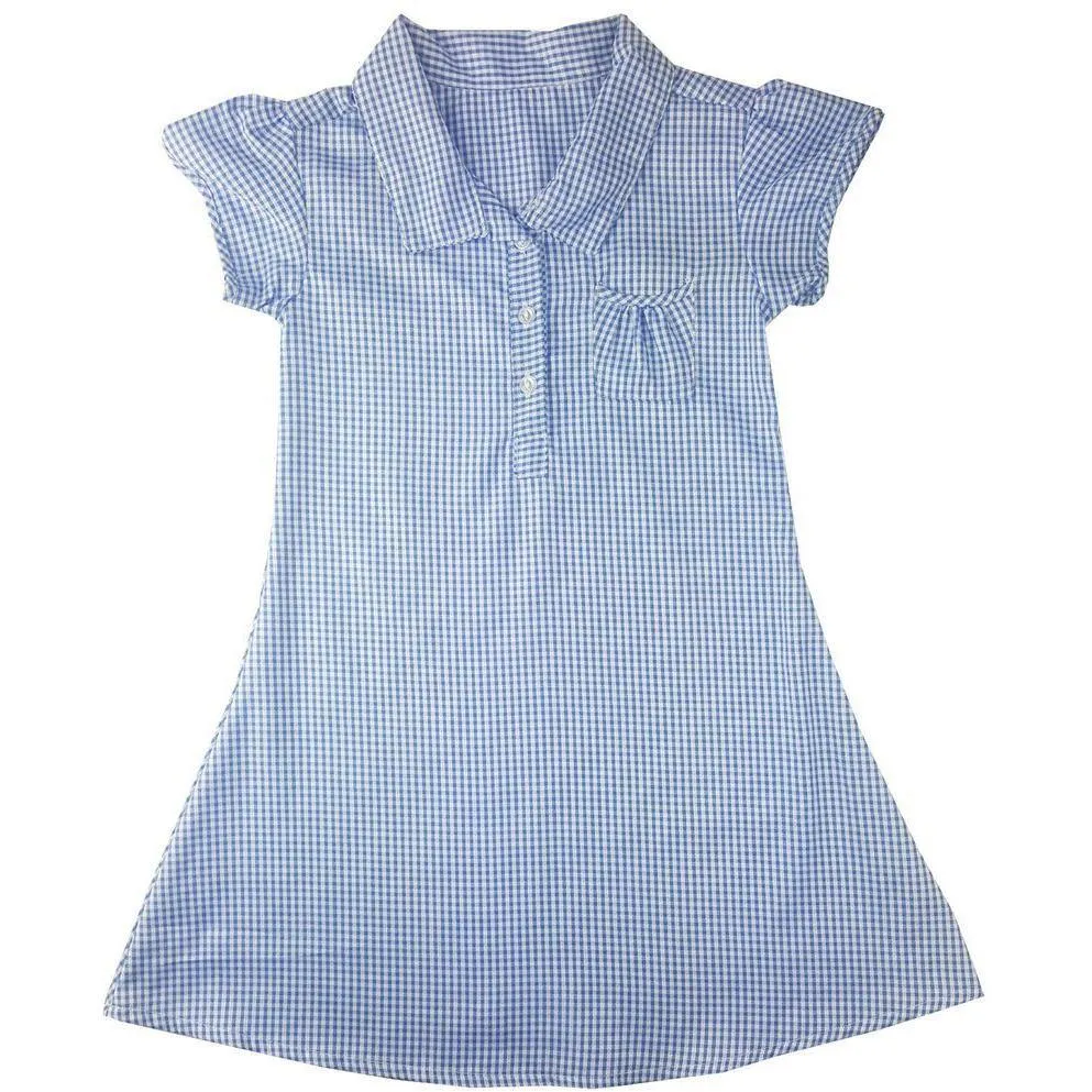 Girls Blue Button Front Gingham Summer Dress