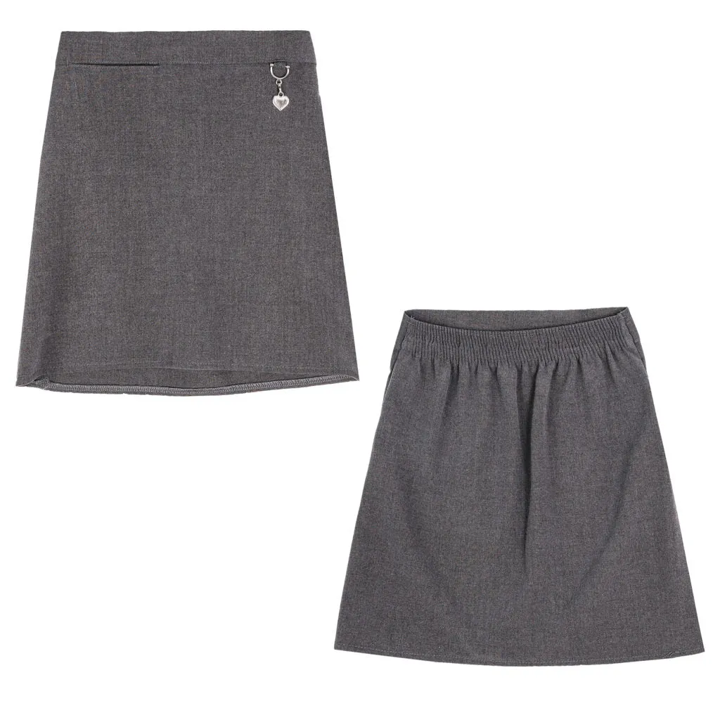 Girls Grey School Skirt with Heart Attachment