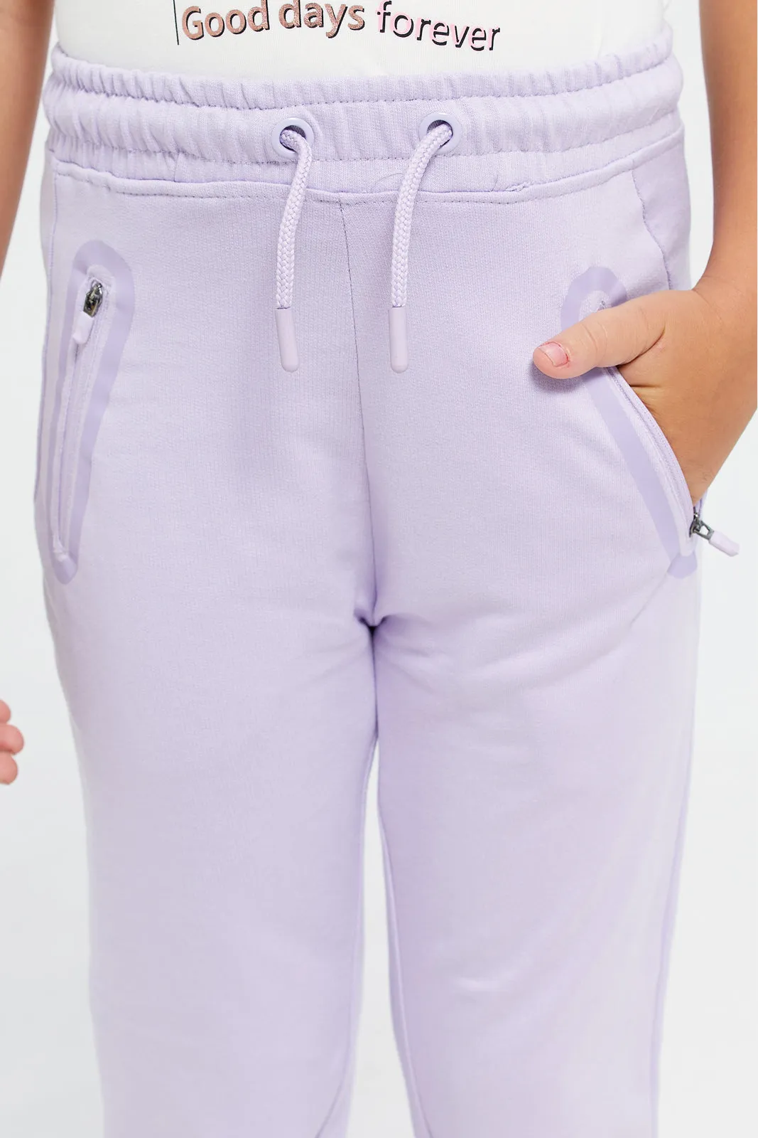 Girls Lilac Track Pants With Zipper Pocket