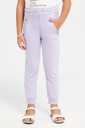 Girls Lilac Track Pants With Zipper Pocket