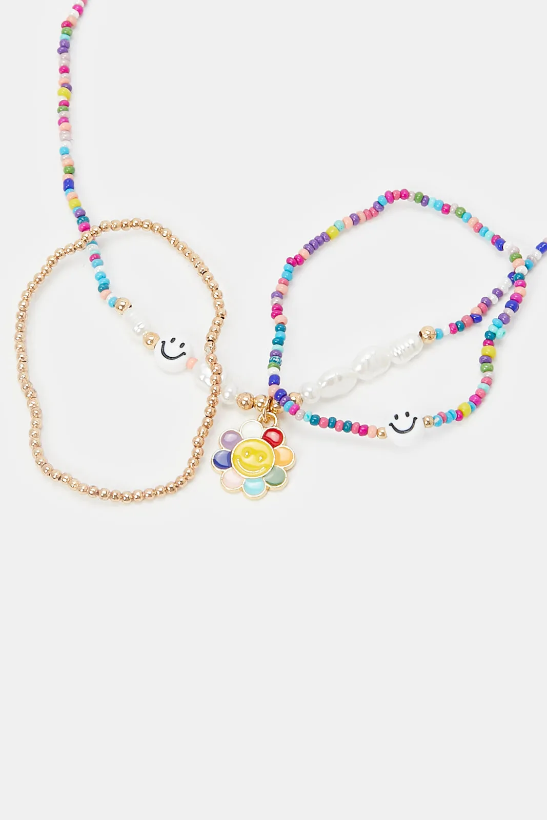 Girls Multicolour Embellished Necklace & Bracelet (Pack of 4)