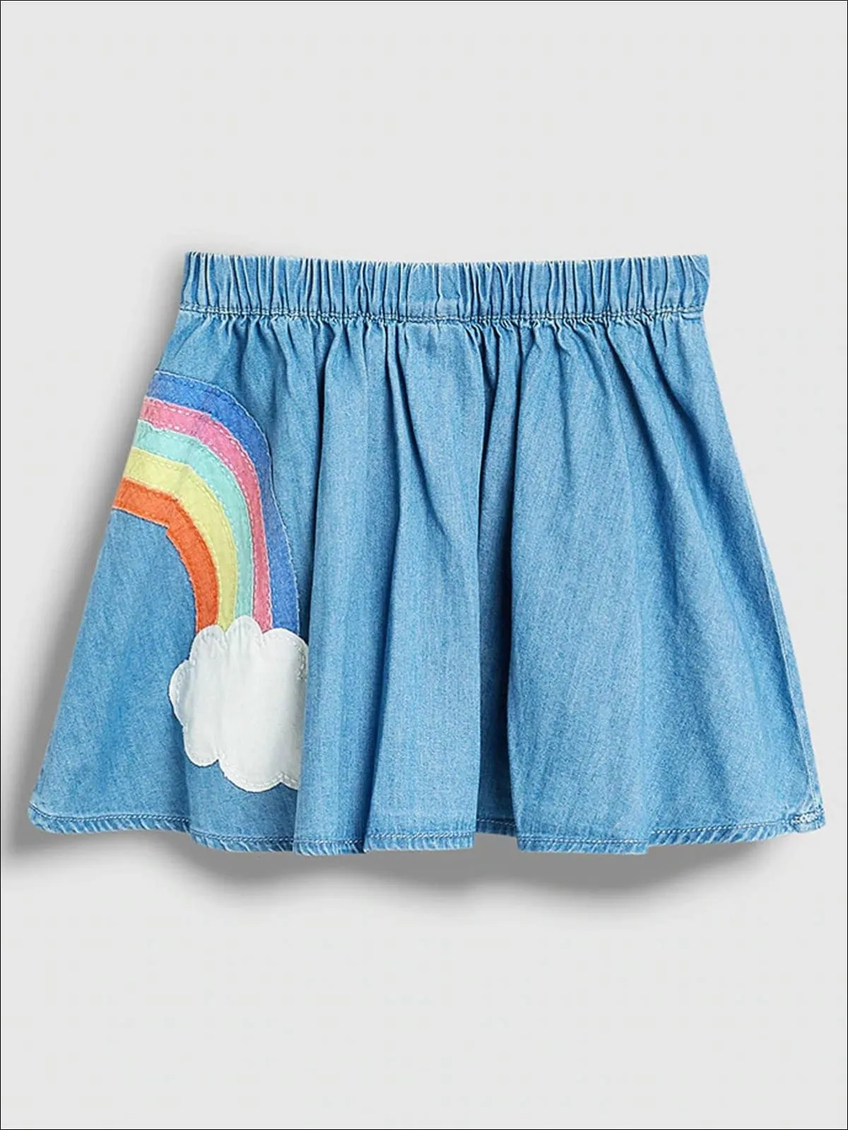 Girls Rainbow Unicorn Patched Denim Skirt