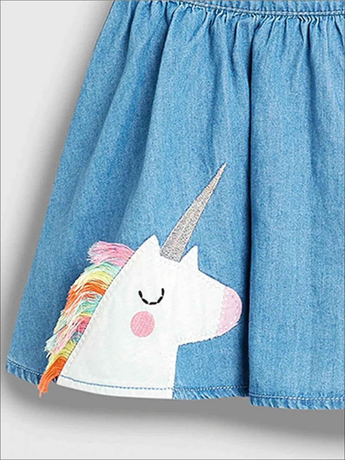 Girls Rainbow Unicorn Patched Denim Skirt