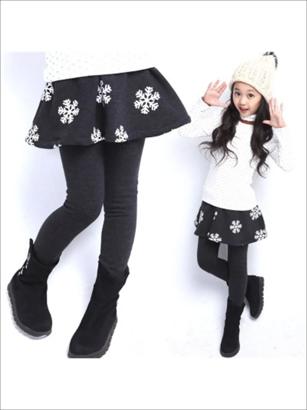 Girls Snowflake Skirt Leggings