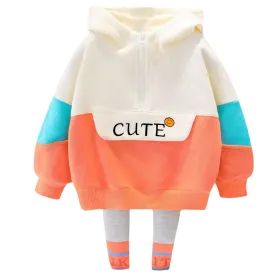 Girls' Sports Half-Zip Hooded Long-Sleeved Suit