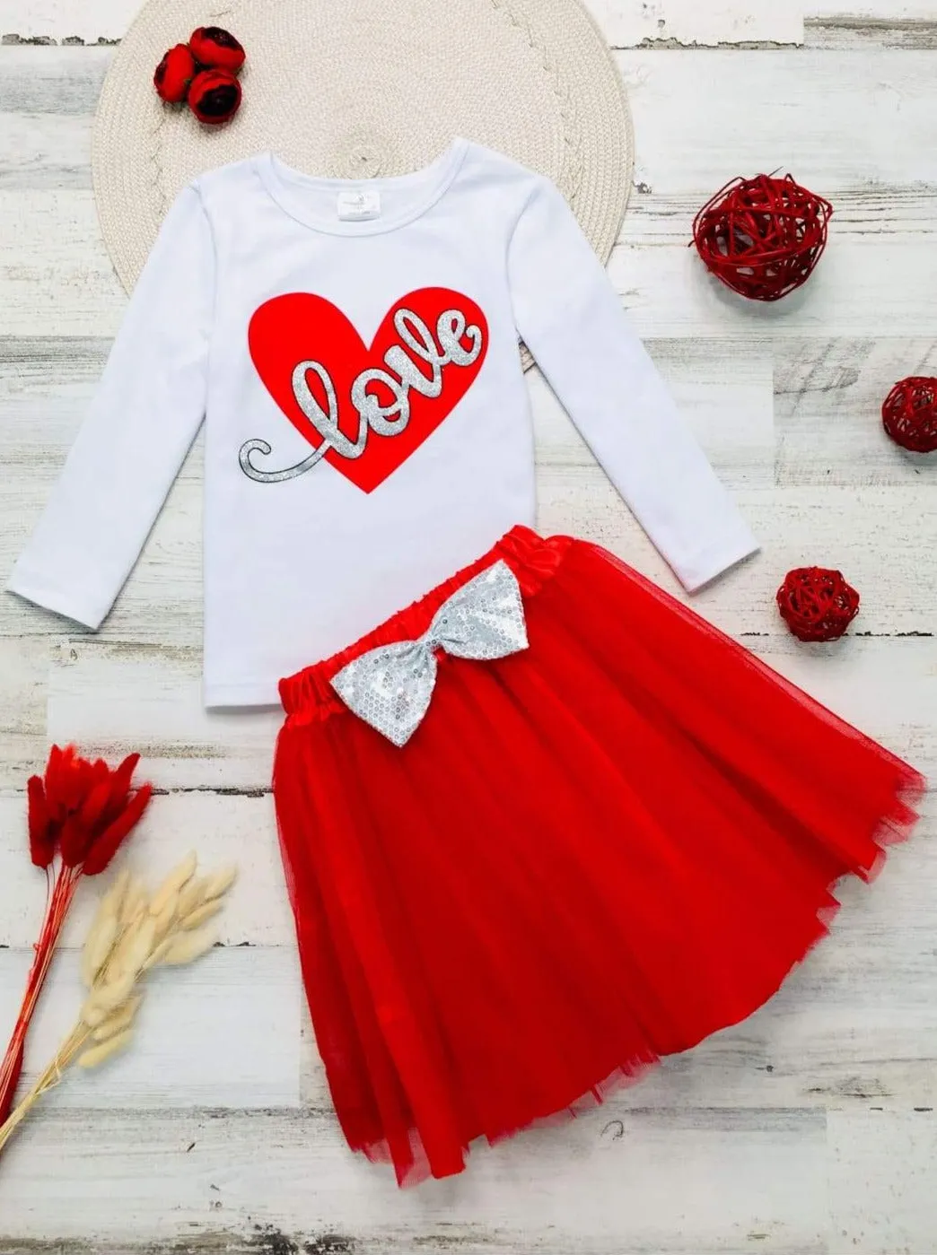 Girls Struck By Love Top and Tutu Skirt Set