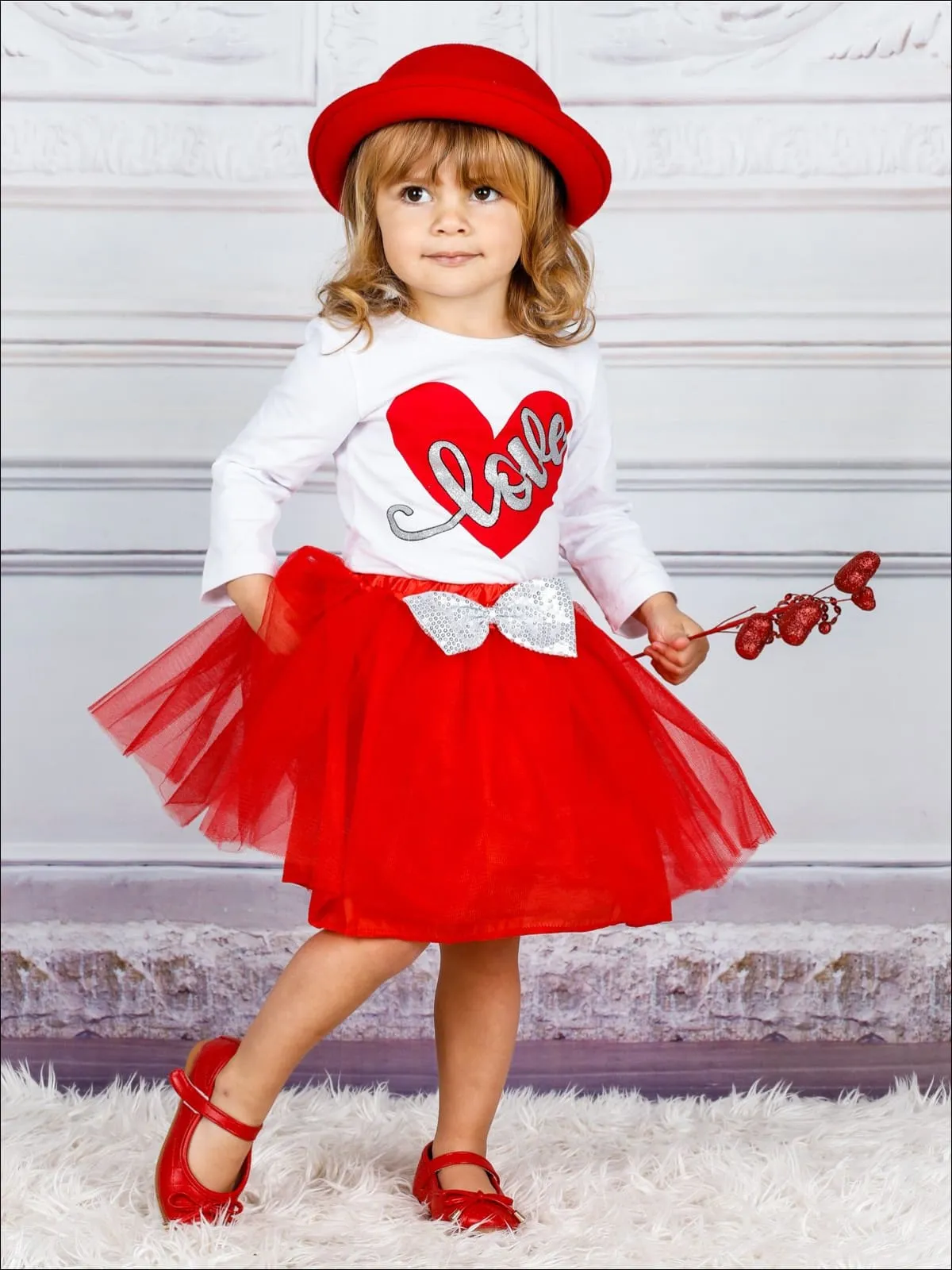 Girls Struck By Love Top and Tutu Skirt Set