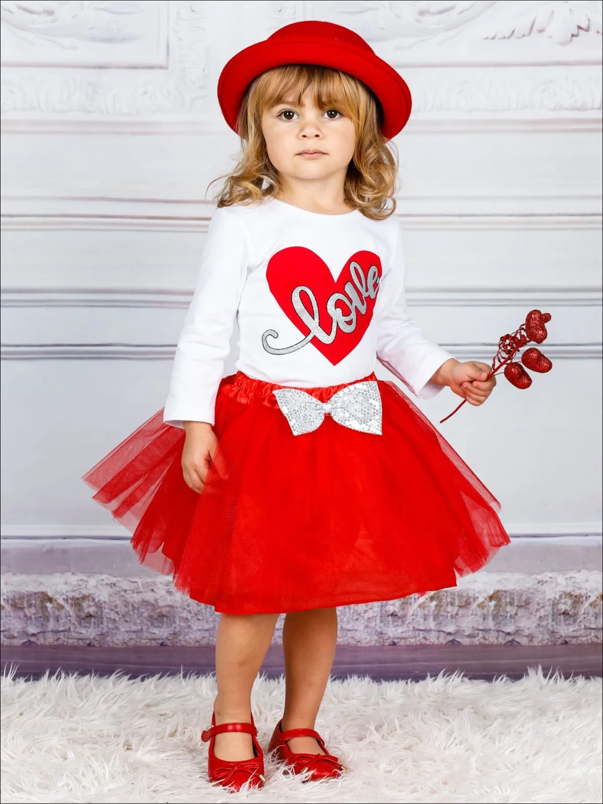 Girls Struck By Love Top and Tutu Skirt Set