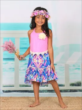 Girls Trimmed Halter Top And Hi-Lo Ruffle Skirt Set