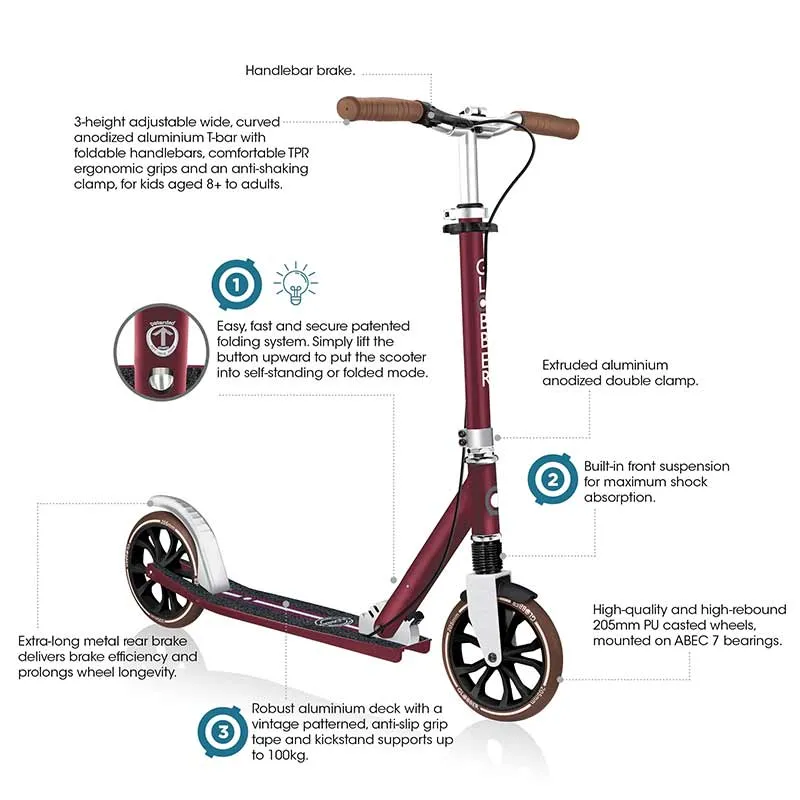 Globber NL 205 Deluxe Kick Scooter with Handbrake and Shock Absorber