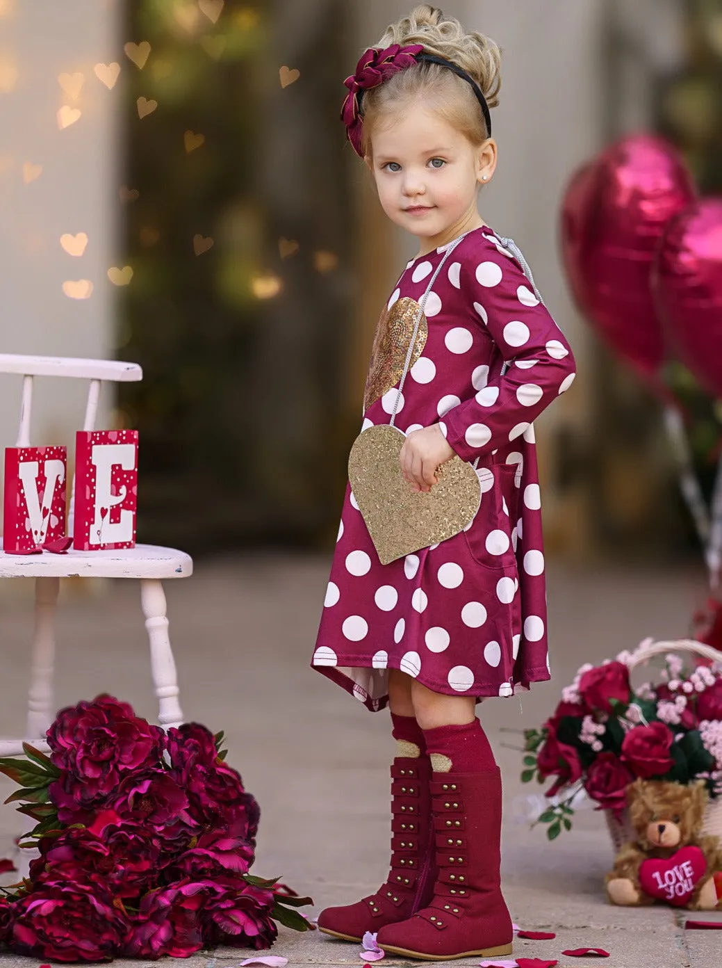 Heart of Gold Polka Dot Dress and Purse Set