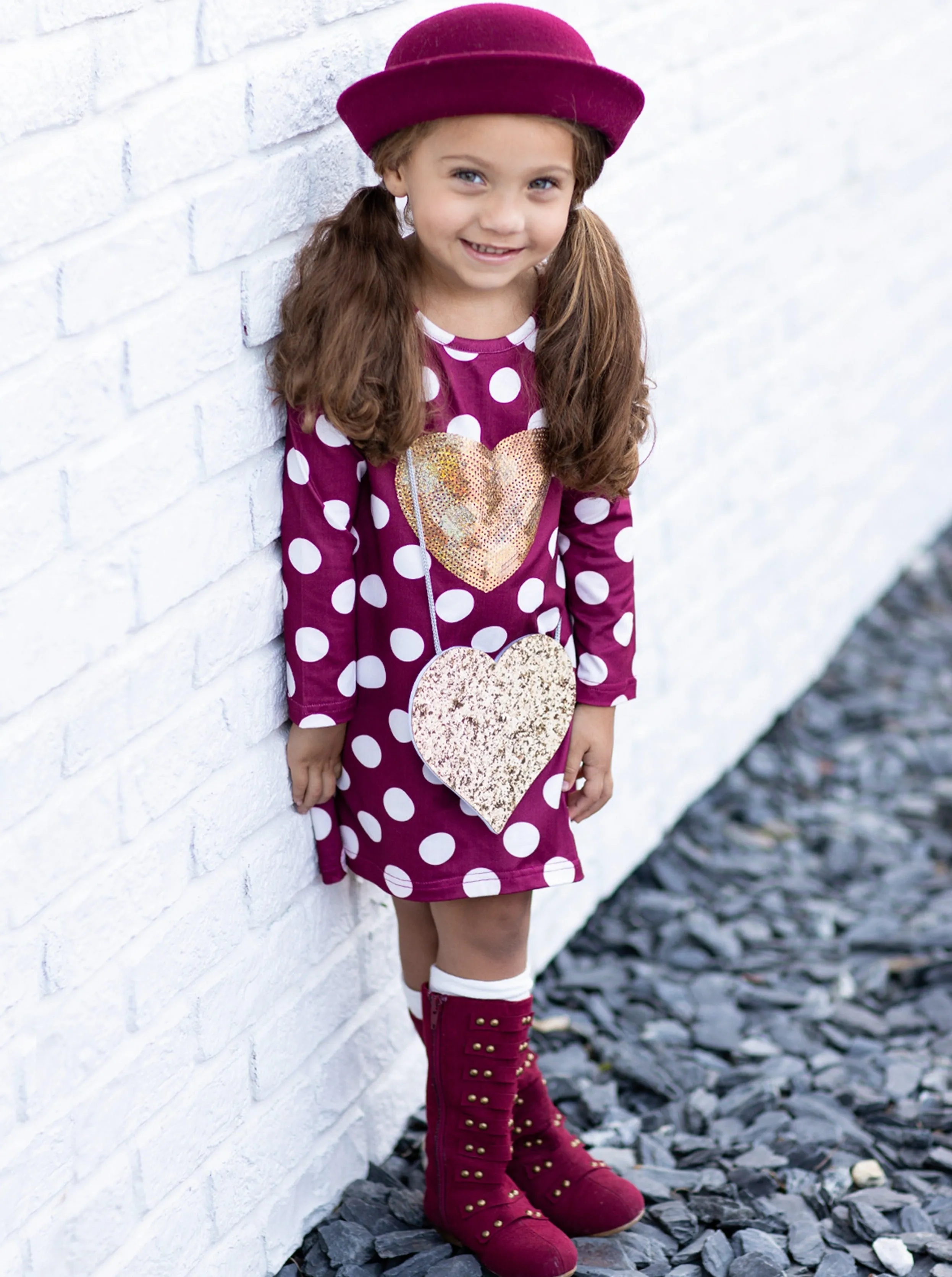 Heart of Gold Polka Dot Dress and Purse Set