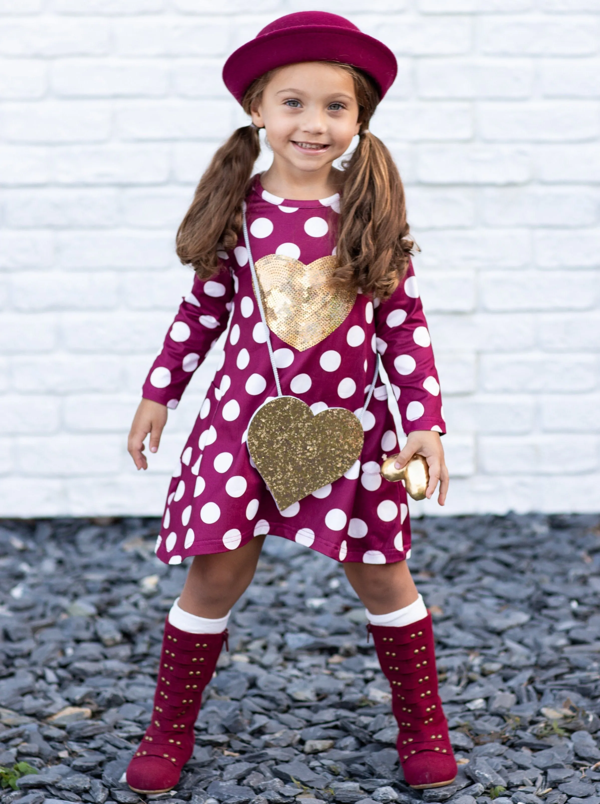 Heart of Gold Polka Dot Dress and Purse Set