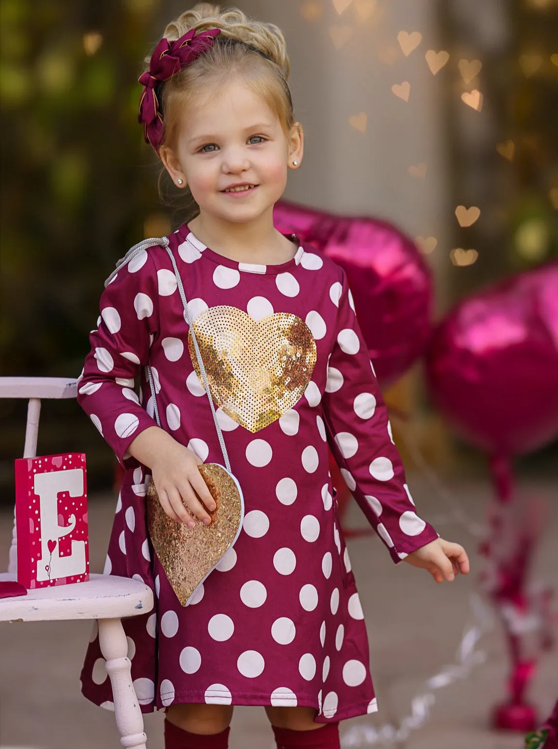 Heart of Gold Polka Dot Dress and Purse Set