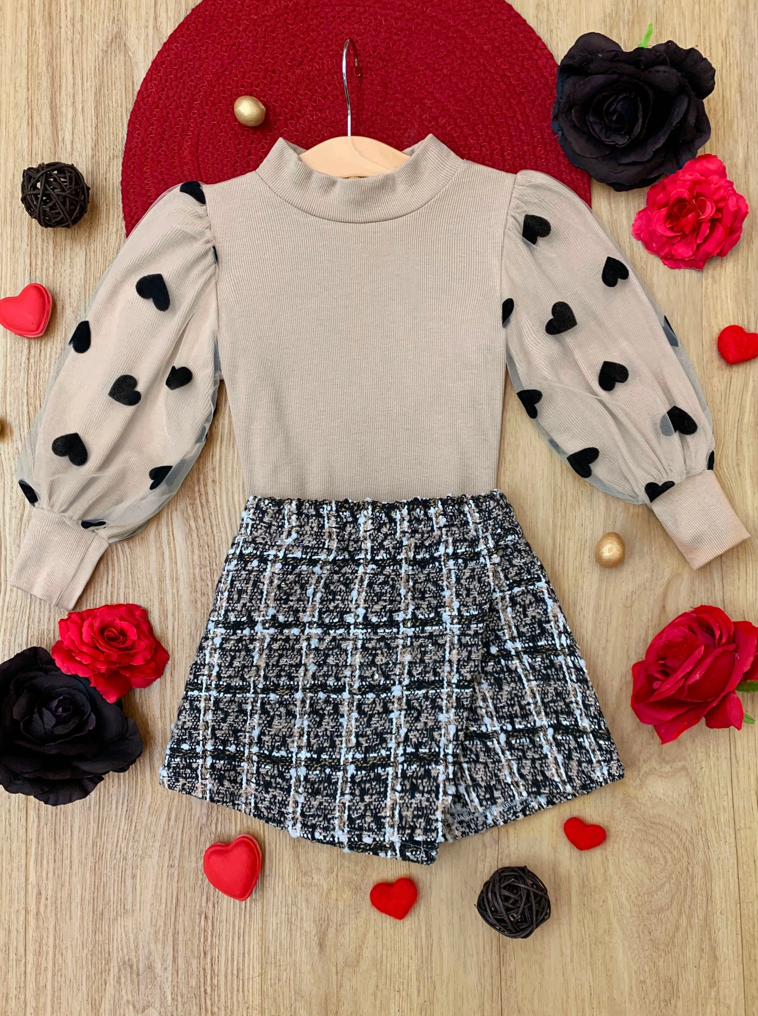 Heart On My Sleeve Tweed Skort Set