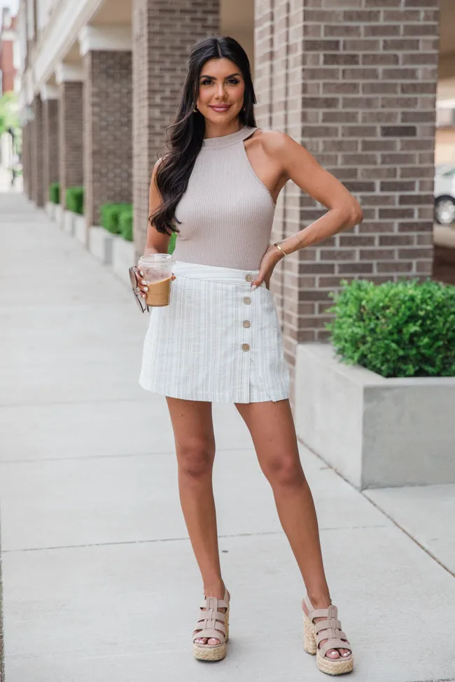 It Takes Passion Taupe Striped Button Detail Skort