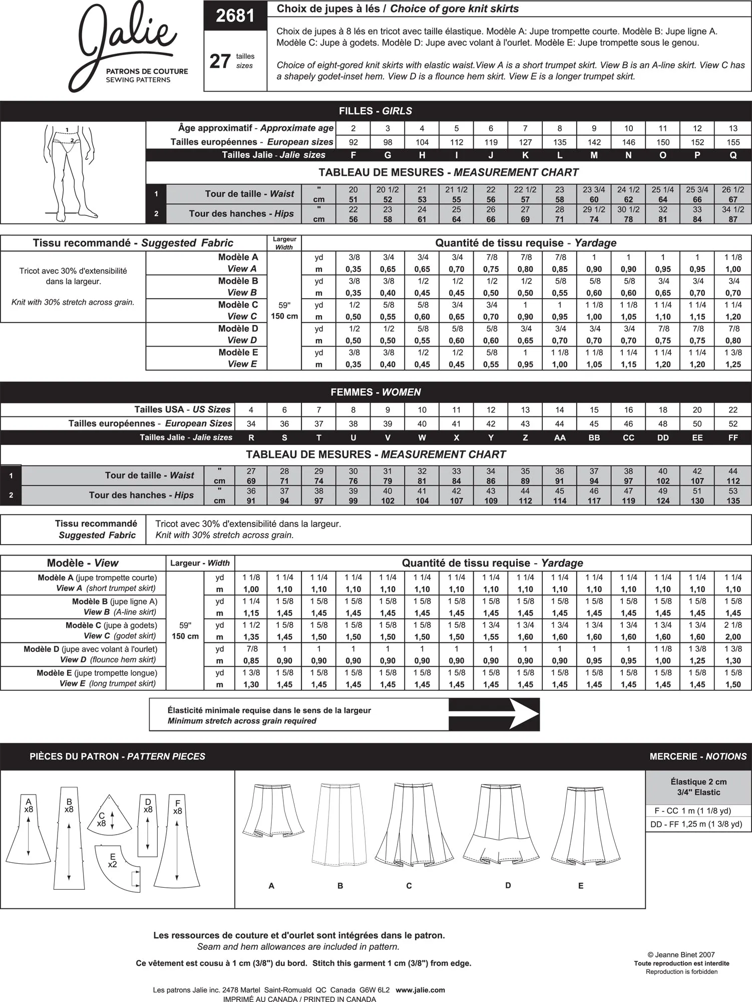 Jalie Pattern 2681 - Choice of gored skirts