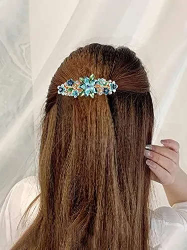 Kairangi Hair Clips for Women Girls Barrette Hair Clips for Women Hair Accessories for Women Enameled Floral Clips for Women Blue French Barrette Hair Clips for Women and Girls Gift For Women & Girls