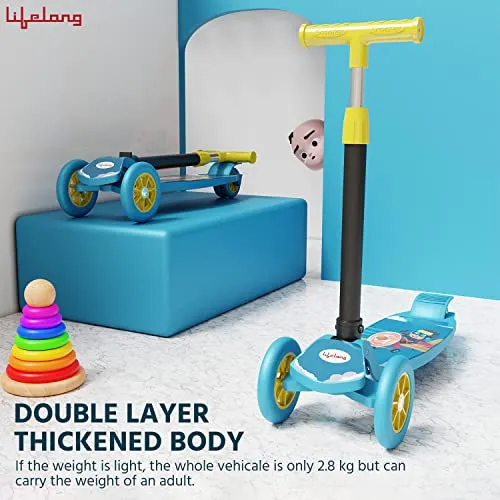 Lifelong Kick Scooter with Adjustable Height|Foldable Scooter|Skate Scooter for Kids with PVC Wheel|Age Upto 3  Years- Max User weight-50 kg, Blue & Yellow, 6 Months Warranty, LLKS01