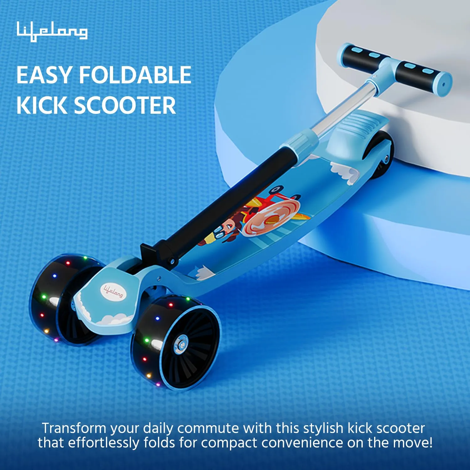 Lifelong Scooter for Kids 3  Years - Foldable Kids Scooter with LED Wheels & Adjustable Height - Kick Scooter Capacity 50kg- Baby Scooter Toys for 3  Year Old boy & Girl Skate Scooter, Blue & Black