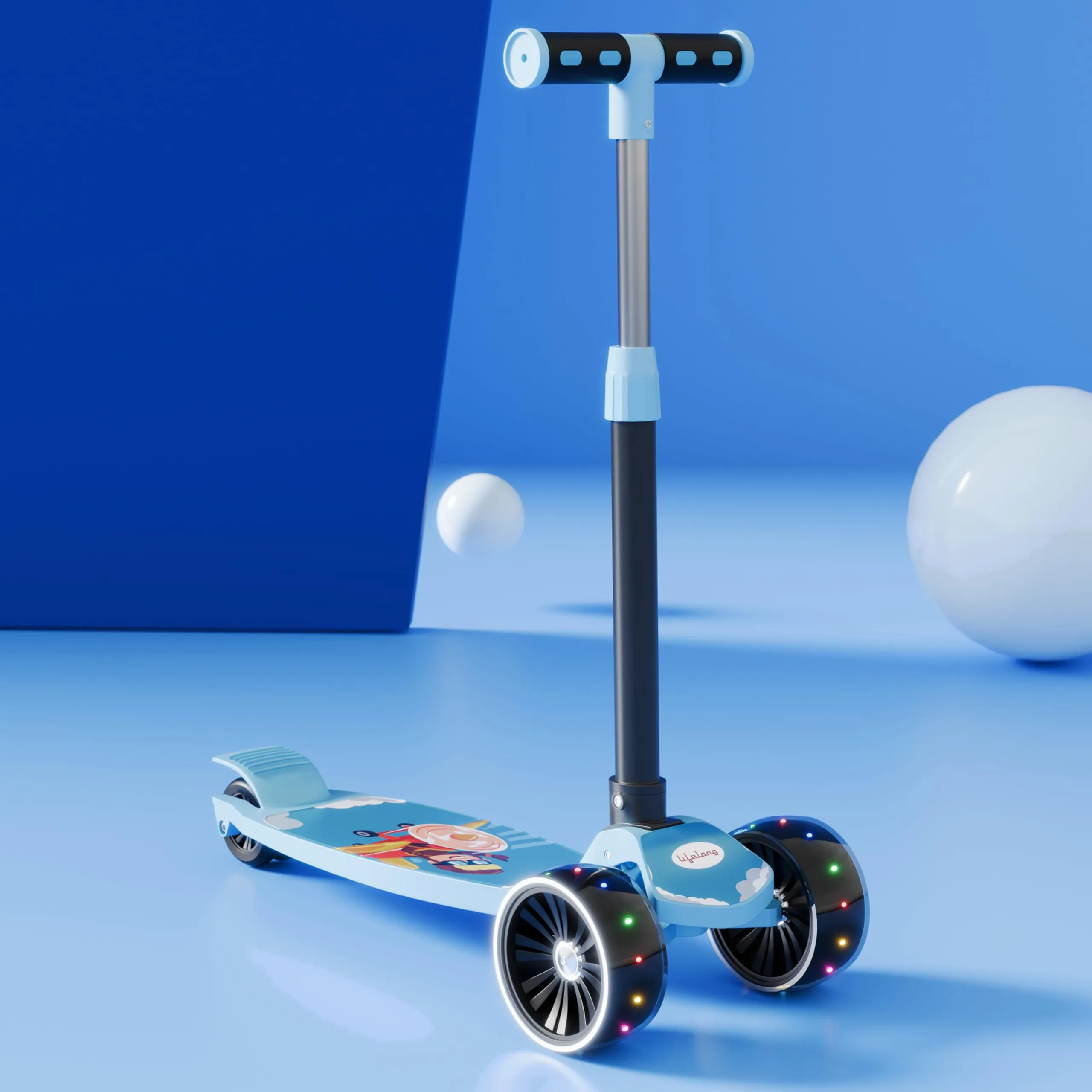 Lifelong Scooter for Kids 3  Years - Foldable Kids Scooter with LED Wheels & Adjustable Height - Kick Scooter Capacity 50kg- Baby Scooter Toys for 3  Year Old boy & Girl Skate Scooter, Blue & Black