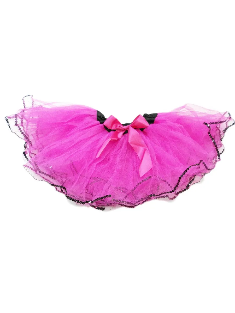 Little Girls Hot Pink Black Sequin Trim Tutu Skirt 2-4