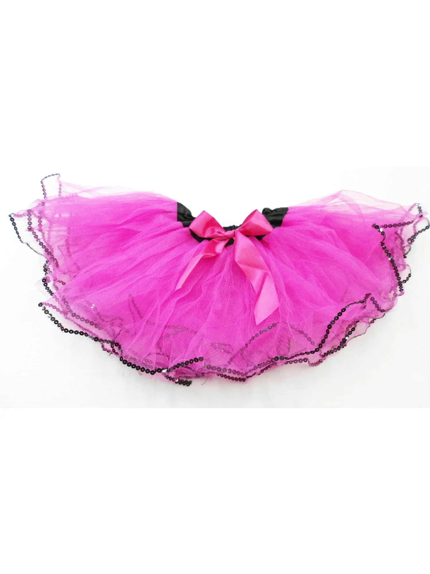 Little Girls Hot Pink Black Sequin Trim Tutu Skirt 2-4