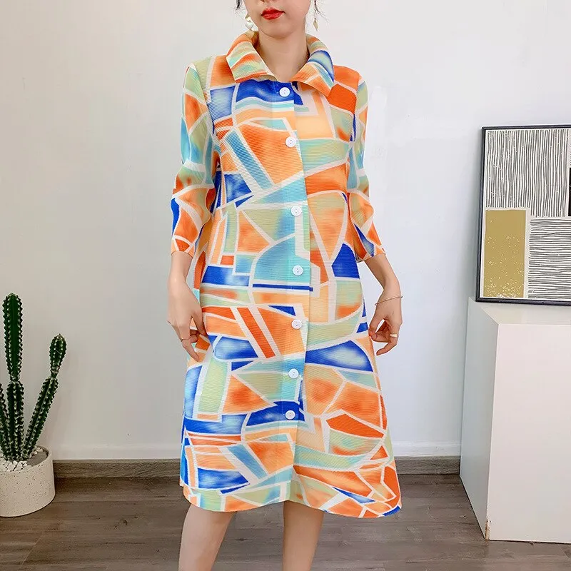 Miyake Pleated Oversize Shirt Dress