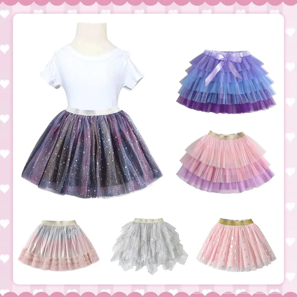 Neutral Shimmer Star Tulle Skirt 3T-8T