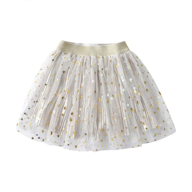 Neutral Shimmer Star Tulle Skirt 3T-8T