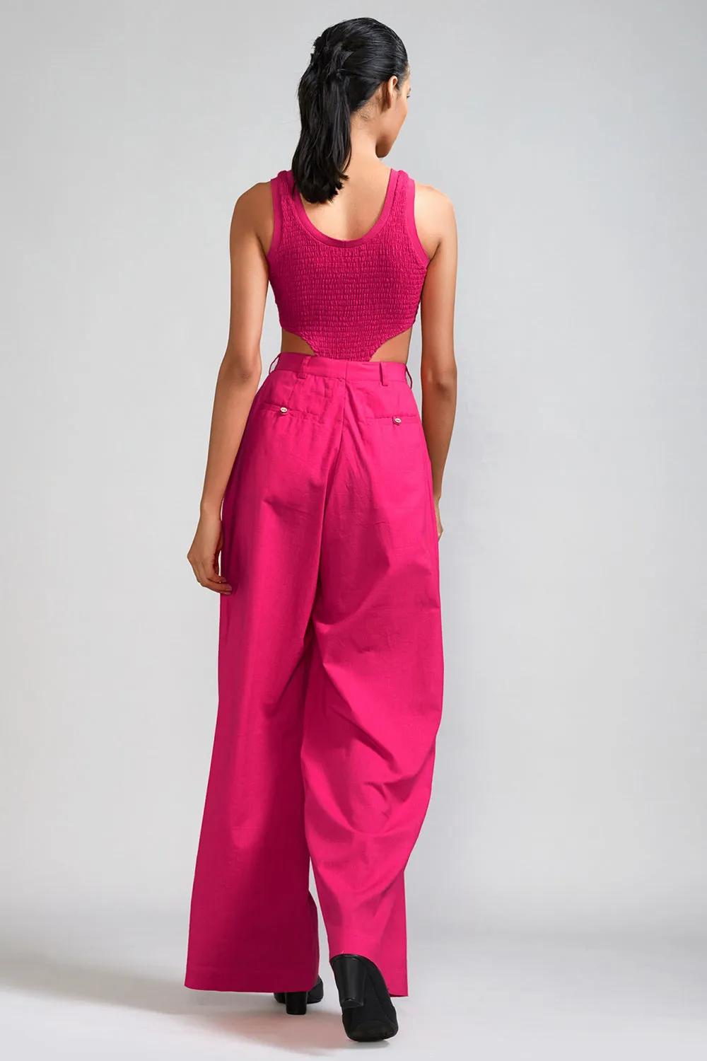 Pink Cotton Pleated Trousers