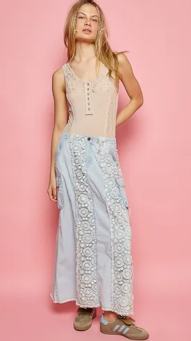 Pol Denim and Crochet Skirt