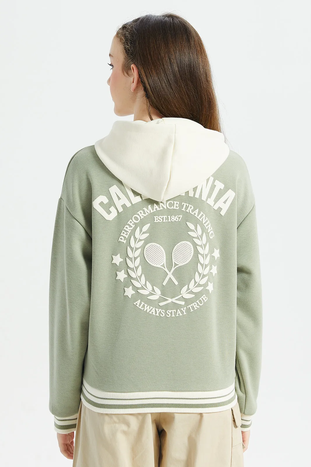 Senior Girls Green Hooded Baseball Sweatshirt